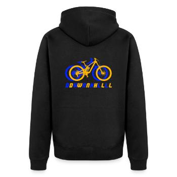 Mountainbike Downhill Fahrrad mtb orange Geschenk - Unisex Premium Bio Zip Hoodie - Schwarz - Hinten - Nico (187cm)