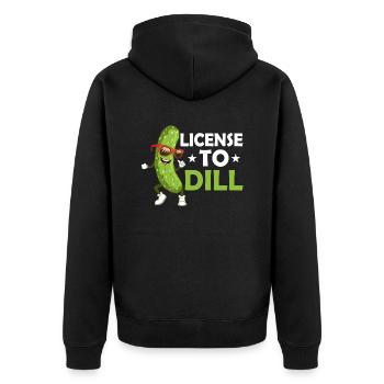 License To Dill Cucumber Pickle - Unisex Premium Bio Zip Hoodie - Schwarz - Hinten - Nico (187cm)