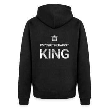 Psychotherapist King - Unisex Premium Organic Zip Hoodie - black - Back - Nico (187cm)