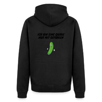 Ich bin eine Gurke nur mit Gefühlen - Unisex Premium Bio Zip Hoodie - Schwarz - Hinten - Nico (187cm)