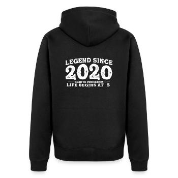 Legende seit 2020 3 Jahre der Perfektion - 3. Platz - Unisex Premium Bio Zip Hoodie - Schwarz - Hinten - Nico (187cm)