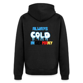 Always Cold in Germany - Unisex Premium Bio Zip Hoodie - Schwarz - Hinten - Nico (187cm)