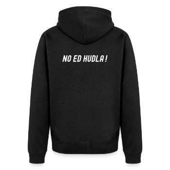 No ed hudla - lustiger Schwäbisch Spruch - Unisex Premium Bio Zip Hoodie - Schwarz - Hinten - Nico (187cm)