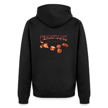 Genugtuung durch Nougat - Unisex Premium Bio Zip Hoodie - Schwarz - Hinten - Nico (187cm)