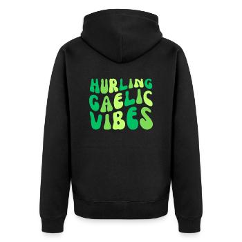 hurling gaelic vibes - Unisex Premium Organic Zip Hoodie - black - Back - Nico (187cm)