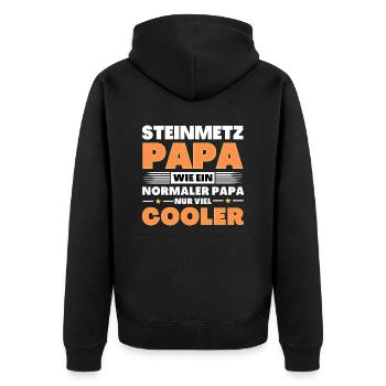 Steinmetz Papa wie ein normaler nur viel cooler - Unisex Premium Bio Zip Hoodie - Schwarz - Hinten - Nico (187cm)