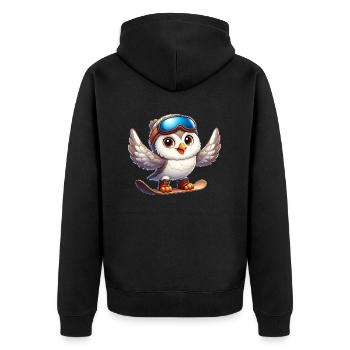 Eule auf Snowboard Wintersport Abenteuer - Unisex Premium Bio Zip Hoodie - Schwarz - Hinten - Nico (187cm)