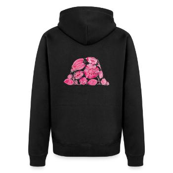 Rosa Eimerhut. Petrykivka Malerei. UA KUNST. - Unisex Premium Bio Zip Hoodie - Schwarz - Hinten - Nico (187cm)