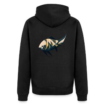 Minimalistic Fish - Unisex Premium Organic Zip Hoodie - black - Back - Nico (187cm)