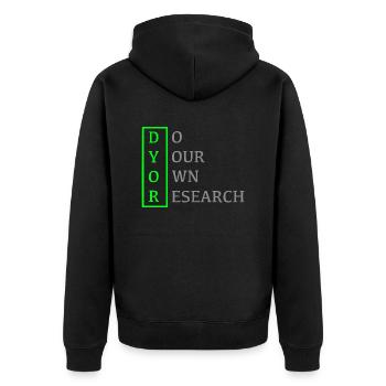 DYOR - Do Your Own Research - Unisex Premium Bio Zip Hoodie - Schwarz - Hinten - Nico (187cm)