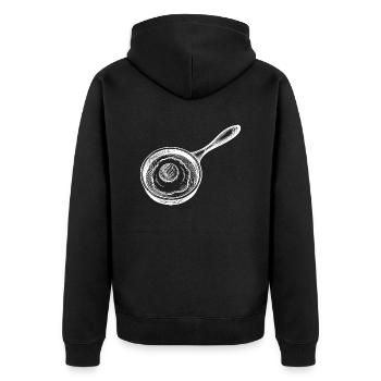 Spiegelei Pfanne - Unisex Premium Bio Zip Hoodie - Schwarz - Hinten - Nico (187cm)