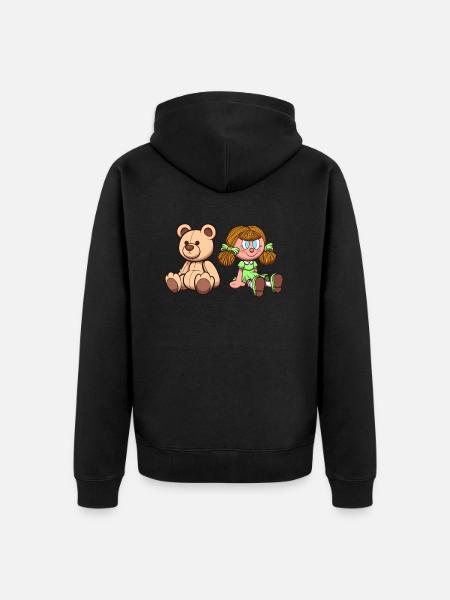 Cartoon Teddy Bear And Doll - Unisex Premium Organic Zip Hoodie - black