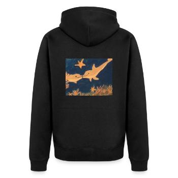 verliebte Delfine - Unisex Premium Bio Zip Hoodie - Schwarz - Hinten - Nico (187cm)