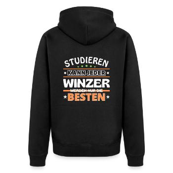 Studieren kann jeder Winzer sind die Besten - Unisex Premium Bio Zip Hoodie - Schwarz - Hinten - Nico (187cm)