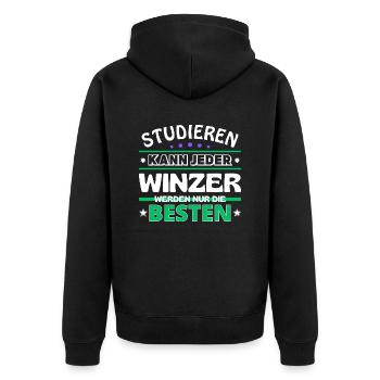 Studieren kann jeder Winzer sind die Besten - Unisex Premium Bio Zip Hoodie - Schwarz - Hinten - Nico (187cm)