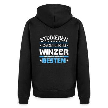 Studieren kann jeder Winzer sind die Besten - Unisex Premium Bio Zip Hoodie - Schwarz - Hinten - Nico (187cm)