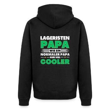 Lageristen Papa wie ein normaler nur viel cooler - Unisex Premium Bio Zip Hoodie - Schwarz - Hinten - Nico (187cm)