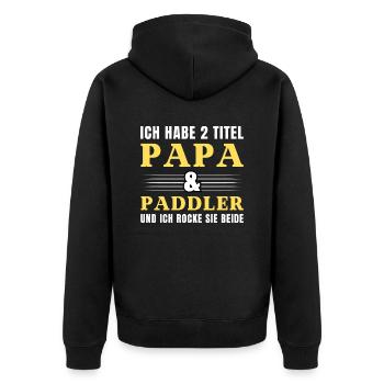 Ich habe 2 Titel Papa und Paddler - Unisex Premium Bio Zip Hoodie - Schwarz - Hinten - Nico (187cm)