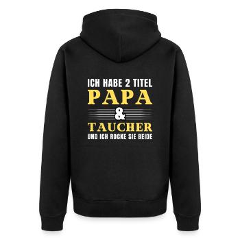 Ich habe 2 Titel Papa und Taucher - Unisex Premium Bio Zip Hoodie - Schwarz - Hinten - Nico (187cm)