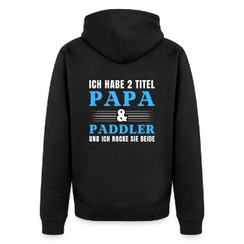Ich habe 2 Titel Papa und Paddler - Unisex Premium Bio Zip Hoodie - Schwarz - Hinten - Nico (187cm)