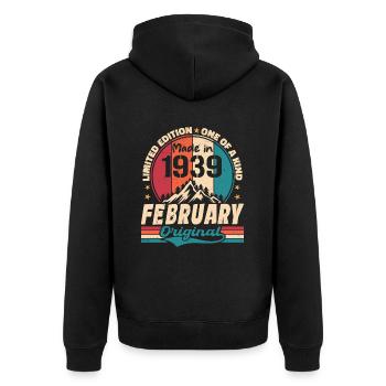 Cadeau 85e Anniversaire Vintage Né En Février 1939 - Veste à capuche bio Premium Unisexe - noir - Dos - Nico (187cm)