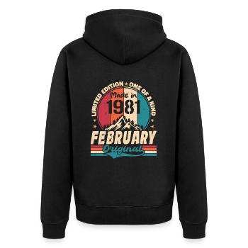 Cadeau 43e Anniversaire Vintage Né En Février 1981 - Veste à capuche bio Premium Unisexe - noir - Dos - Nico (187cm)