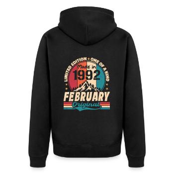 Cadeau 32e Anniversaire Vintage Né En Février 1992 - Veste à capuche bio Premium Unisexe - noir - Dos - Nico (187cm)