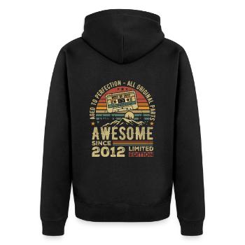 Vintage Birthday Gift 2012 | Born in 2012 - Unisex Premium Organic Zip Hoodie - black - Back - Nico (187cm)