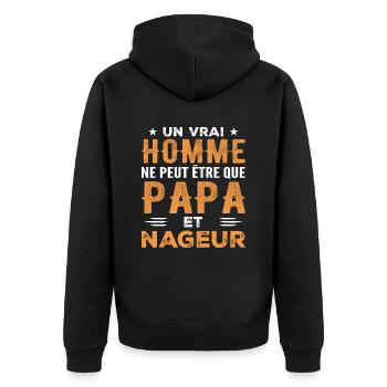 Ein echter Mann ist nur ein Vater und ein Schwimmer - Unisex Premium Bio Zip Hoodie - Schwarz - Hinten - Nico (187cm)