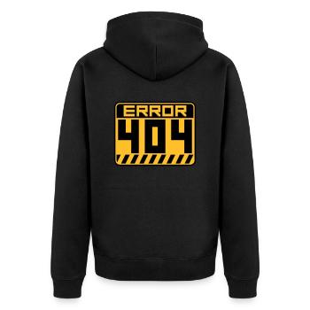 Error 404 Schild Warnung - Unisex Premium Bio Zip Hoodie - Schwarz - Hinten - Nico (187cm)