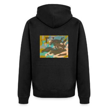 Mandoline - Pop Art Grafik oliv blau - Unisex Premium Bio Zip Hoodie - Schwarz - Hinten - Nico (187cm)
