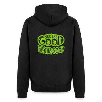 be the good Zitat - Unisex Premium Bio Zip Hoodie - Schwarz - Hinten - Nico (187cm)