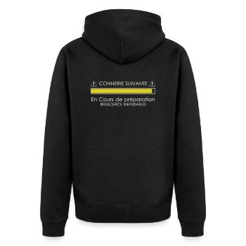 Humour Connerie suivante en Cours de préparation - Veste à capuche bio Premium Unisexe - noir - Dos - Nico (187cm)