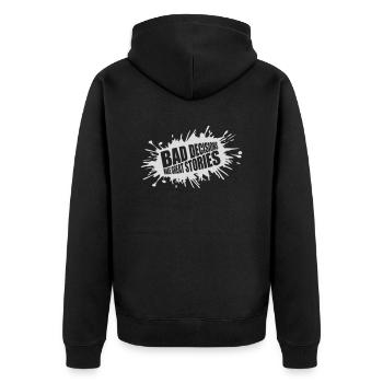 bad decisions great stories - Unisex Premium Organic Zip Hoodie - black - Back - Nico (187cm)
