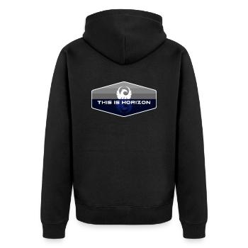 PRIM Shirt Horizon - Unisex Premium Bio Zip Hoodie - Schwarz - Hinten - Nico (187cm)