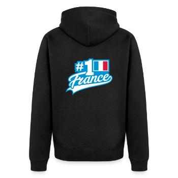 No. 1 France (Schriftzug) - Unisex Premium Bio Zip Hoodie - Schwarz - Hinten - Nico (187cm)