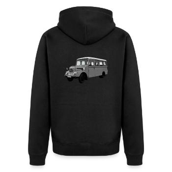 Bus Garant Robur Zittau DDR Oldtimer Ostalgie - Unisex Premium Bio Zip Hoodie - Schwarz - Hinten - Nico (187cm)