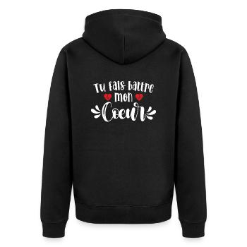 Du lässt mein Herz schlagen - Unisex Premium Bio Zip Hoodie - Schwarz - Hinten - Nico (187cm)