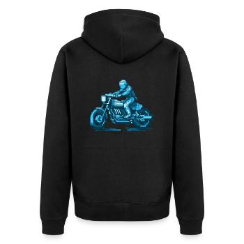 Motorcyclist sits on his machine in 8 bit - Unisex Premium Organic Zip Hoodie - black - Back - Nico (187cm)