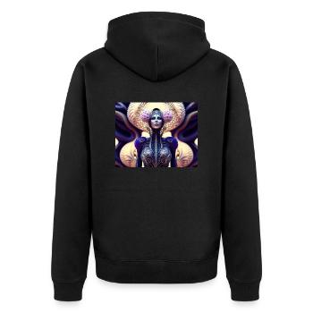 Biomorph Frau - Unisex Premium Bio Zip Hoodie - Schwarz - Hinten - Nico (187cm)
