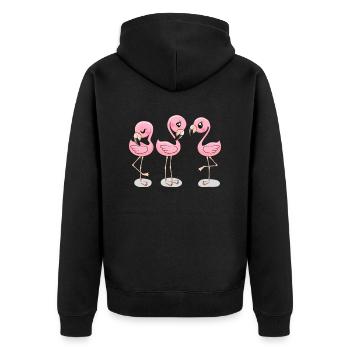 Cute Flamingos T Shirt - Unisex Premium Organic Zip Hoodie - black - Back - Nico (187cm)