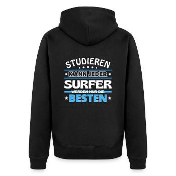 Studieren kann jeder Surfer sind die Besten - Unisex Premium Bio Zip Hoodie - Schwarz - Hinten - Nico (187cm)