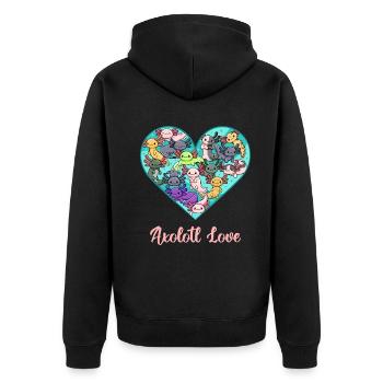 Axolotl Love All Kinds Design für Axolotl Fans - Unisex Premium Bio Zip Hoodie - Schwarz - Hinten - Nico (187cm)