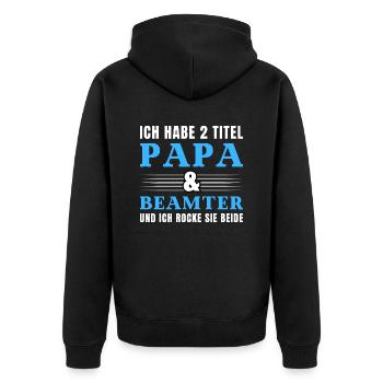 Ich habe 2 Titel Papa und Beamte - Unisex Premium Bio Zip Hoodie - Schwarz - Hinten - Nico (187cm)