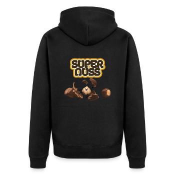 heldenhafte Nuss befreit sich aus Schale - Unisex Premium Bio Zip Hoodie - Schwarz - Hinten - Nico (187cm)