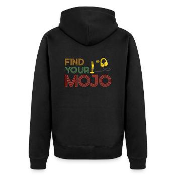 Finden Sie Ihre Mojo Colourful Violet Pink Retro Schriftart - Unisex Premium Bio Zip Hoodie - Schwarz - Hinten - Nico (187cm)