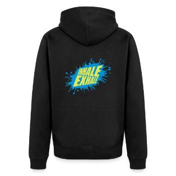 inhale exhale yoga Zitat - Unisex Premium Bio Zip Hoodie - Schwarz - Hinten - Nico (187cm)