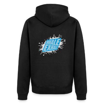 inhale exhale yoga Zitat - Unisex Premium Bio Zip Hoodie - Schwarz - Hinten - Nico (187cm)
