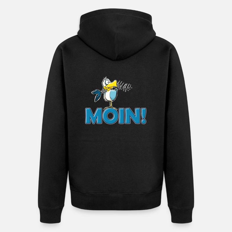 lustige Moin Möwe mit Gräte - Unisex Premium Bio Zip Hoodie - Schwarz