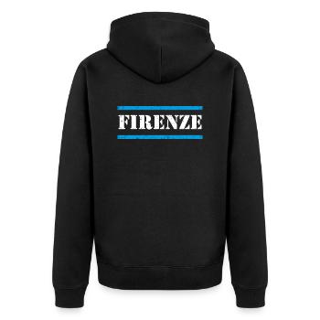 Florenz - Unisex Premium Bio Zip Hoodie - Schwarz - Hinten - Nico (187cm)